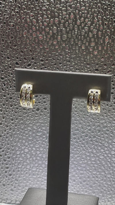 Ladies 14 Karat Solid Yellow Gold Diamond Stud Hoop Earrings
