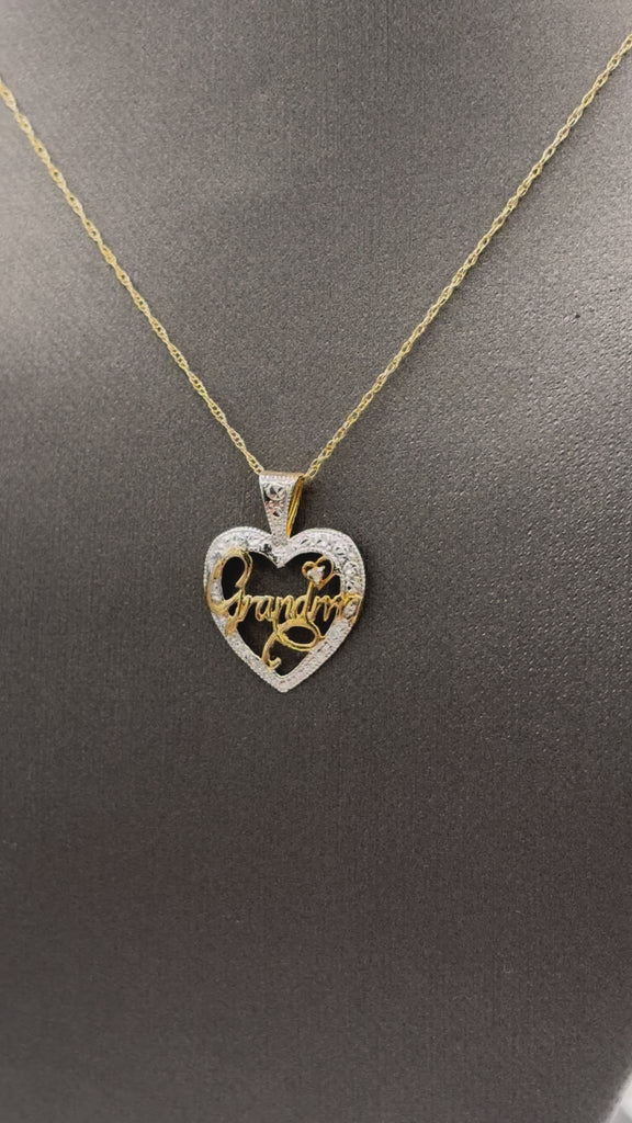 Movie of Ladies 10 Karat Yellow Gold Grandma Heart Pendant & Chain