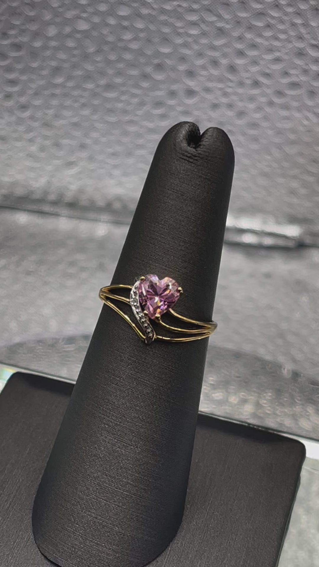 Ladies 10 Karat Yellow Gold Pink Topaz and Diamond Ring
