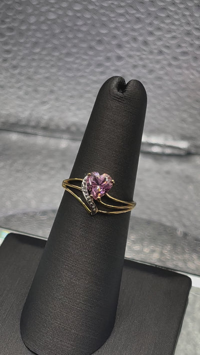 Ladies 10 Karat Yellow Gold Pink Topaz and Diamond Ring