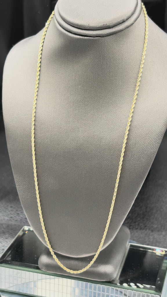 14 Karat Yellow Gold Ladies Solid Diamond-Cut Rope Chain