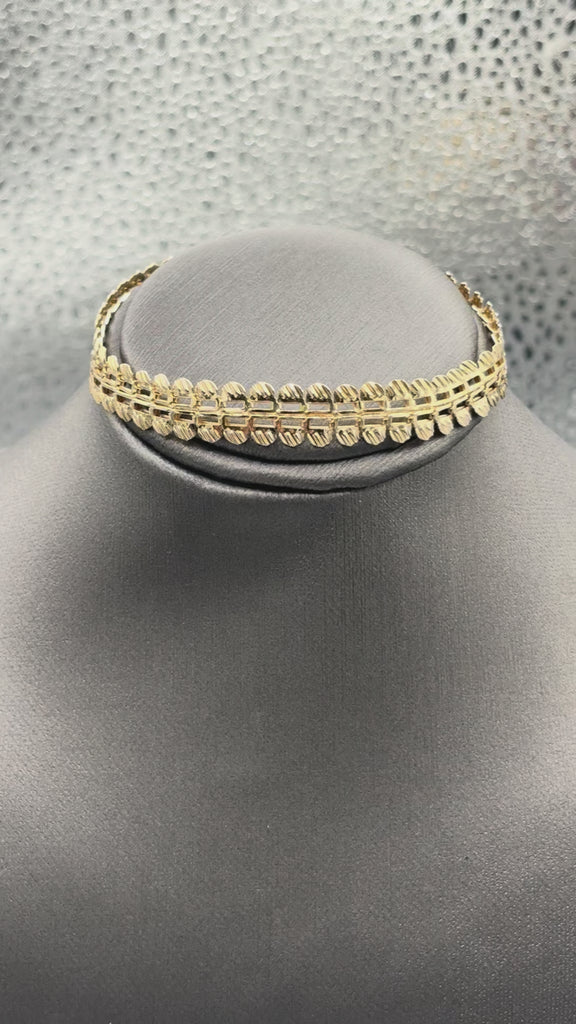 14 Karat Yellow Gold Flexible Di-Cut Floral Ladder Bracelet