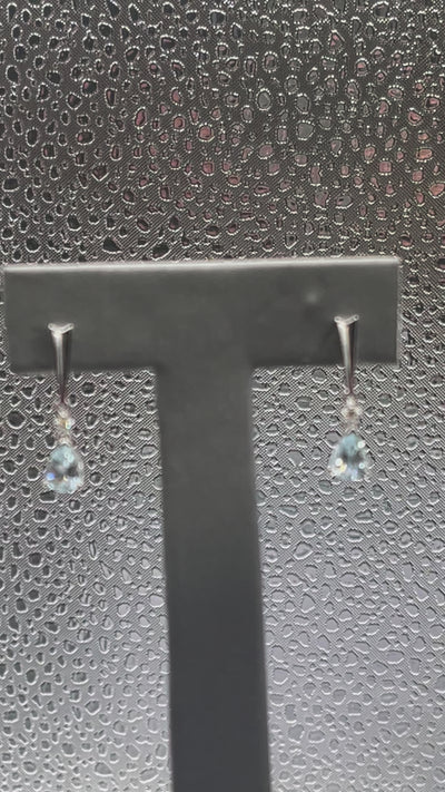 Ladies 14 Karat Solid White Gold Aquamarine and Diamond Dangling Earrings