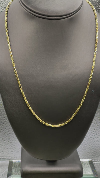 Ladies or Gents 14 Karat Yellow Gold Figaro rope Solid Link Rope Chain