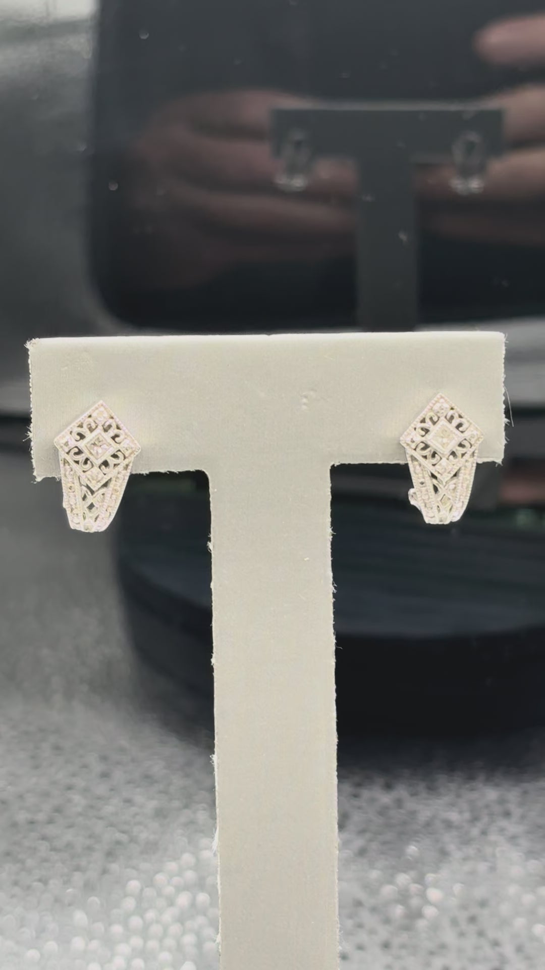 14kt Ladies white gold diamond filigree earrings with wire snapbacks