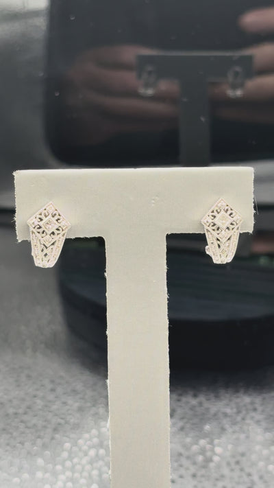 14kt Ladies white gold diamond filigree earrings with wire snapbacks
