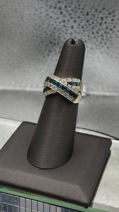 Movie of Ladies Fabulous 14 Karat Yellow Gold Sapphire & Diamond Ring