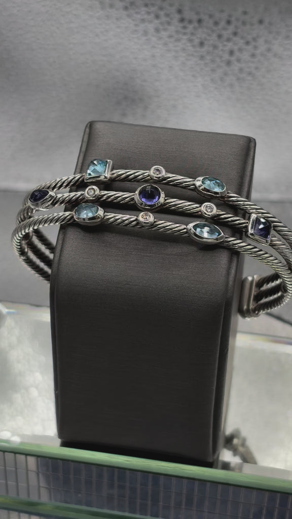Movie of Ladies David Yurman Sterling Multi Stone Confetti Cuff Bracelet