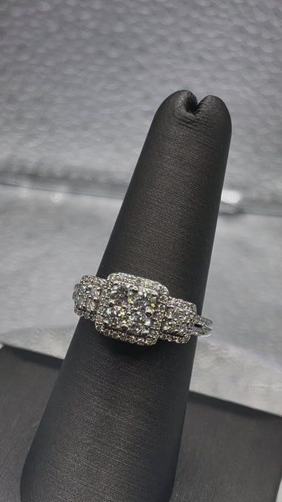 Ladies 14 Karat White Gold Diamond Cluster Engagement Ring