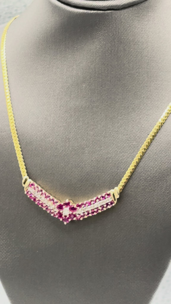 14 Karat Yellow Gold Ladies Floral Ruby & Diamond Necklace