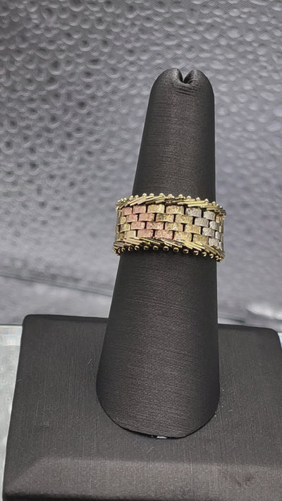 Ladies or Gents 14 Karat Tri-Colored Herringbone Ring