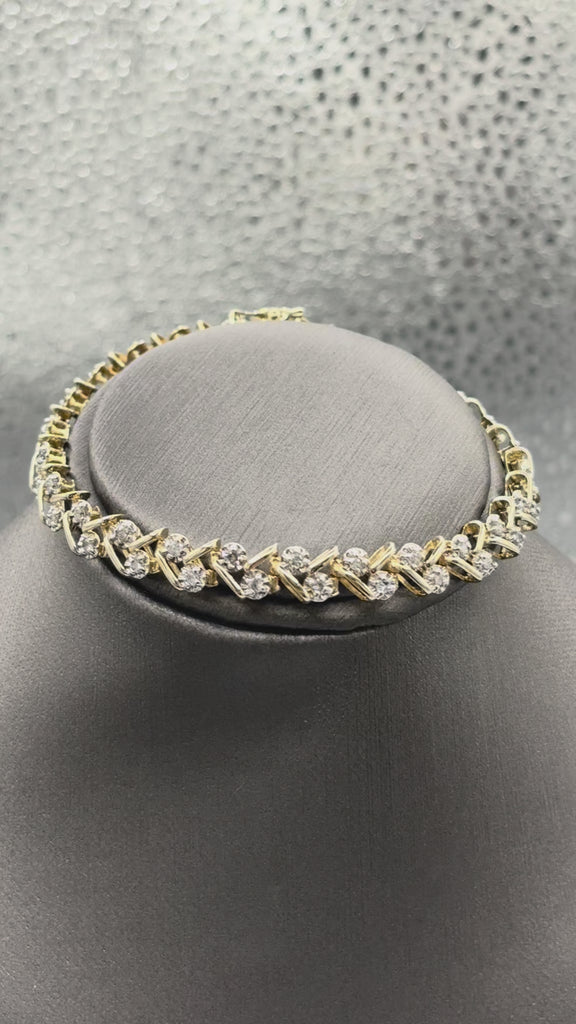 14 Karat Yellow Gold Ladies Diamond Zig Zag Bracelet