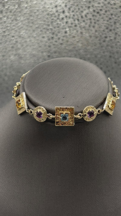 Movie of Ladies 14 Karat YG Geometric Shape Colored Stone Bracelet