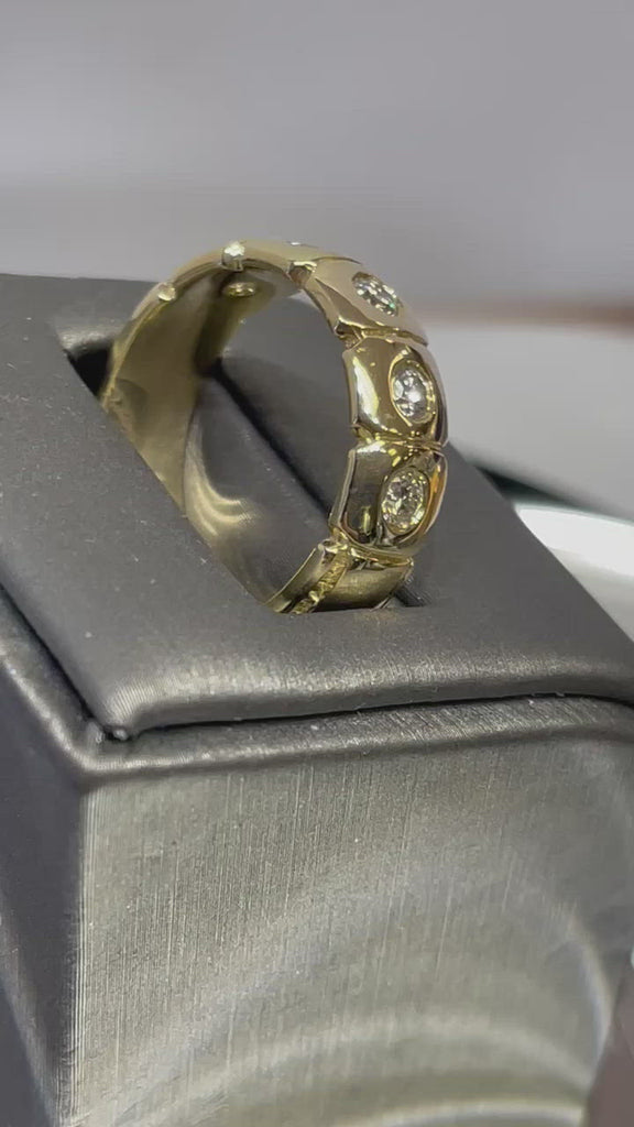 movie of Men's 14 Karat Heavy Yellow Gold Diamond Band Over 1 Carat Diamond Ring