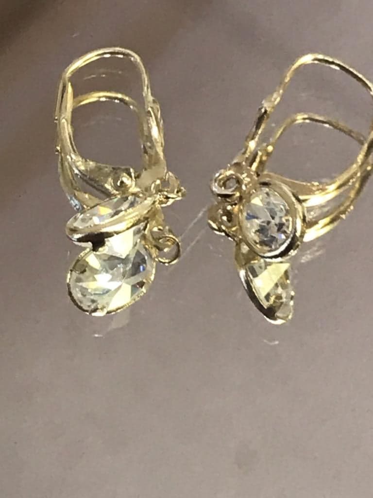 14K Y/G Dangling Cubic Zirconia Earrings