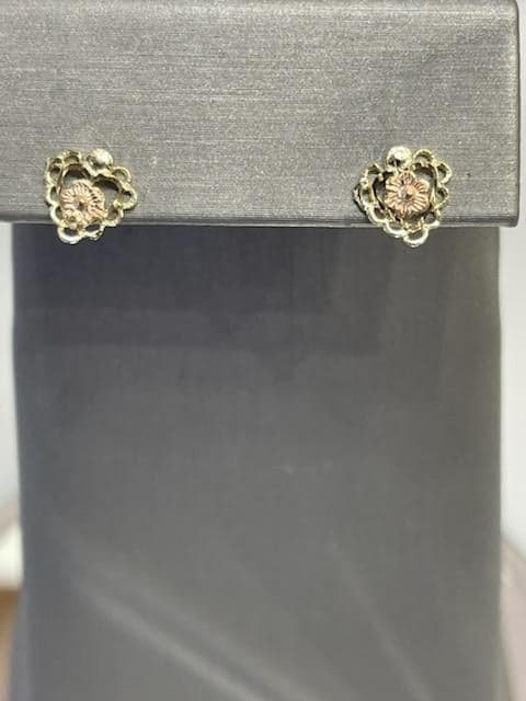 View five of 14KT Yellow & Pink Gold Heart Shaped Floral Post Earrings