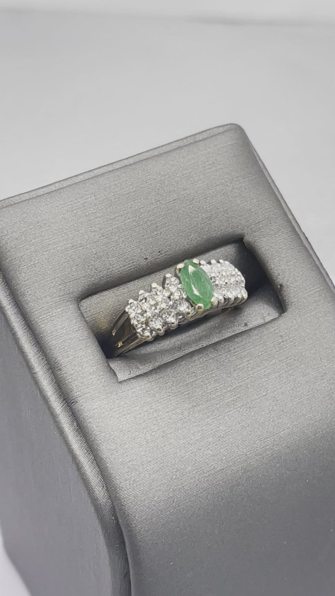 14K Yellow Gold Marquise Cut Emerald And Diamond Ring Pyramid Style Ring Green & White