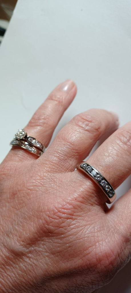 view four of 14 Karat White Gold Diamond Wedding Set Engagement Ring Matching Diamond Bands