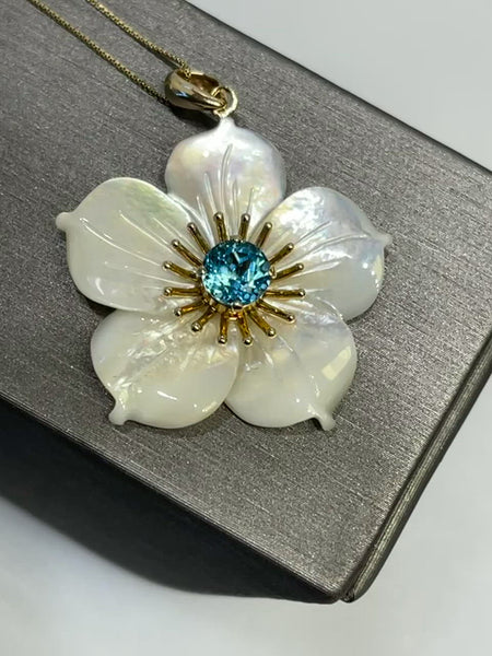 Mother of Pearl Flower with Diamond Center Pendant Necklace – Estella  Collection