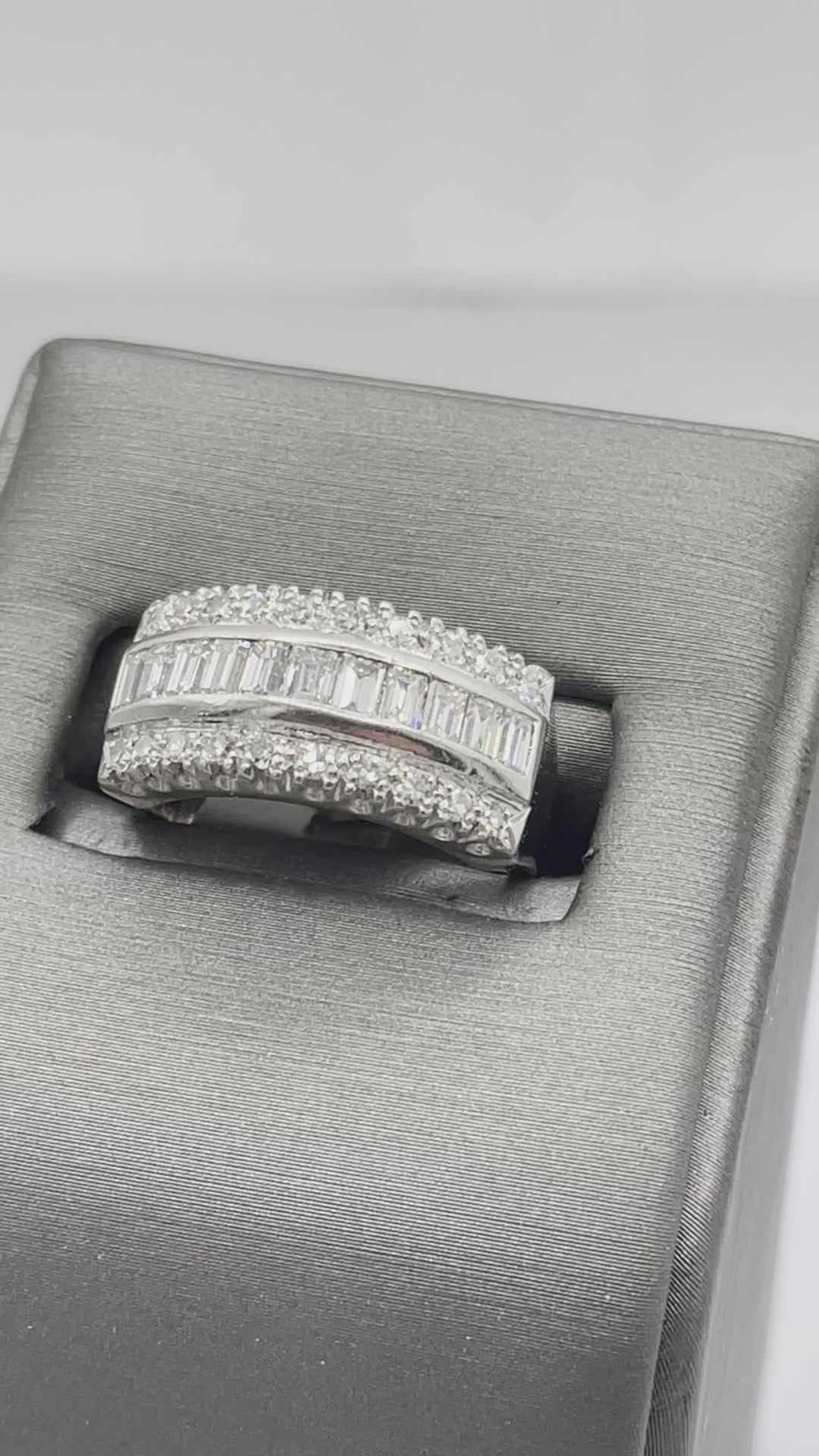Movie of Vintage Platinum Diamond Band With Baguettes And Round Diamonds Heavy Band Incredible Ring