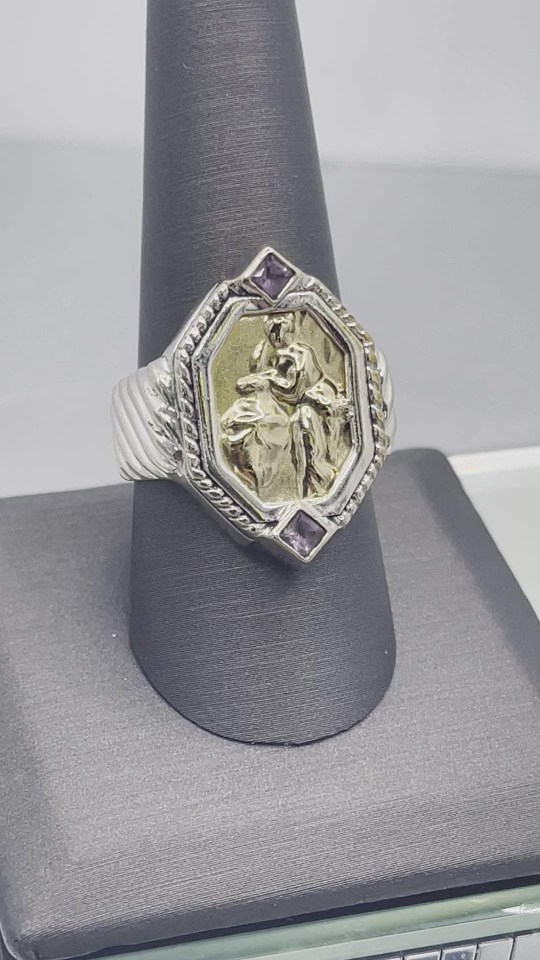 Movie of Ladies Vintage Tagliamonte 18 Karat Yellow Gold & Sterling Silver Ring