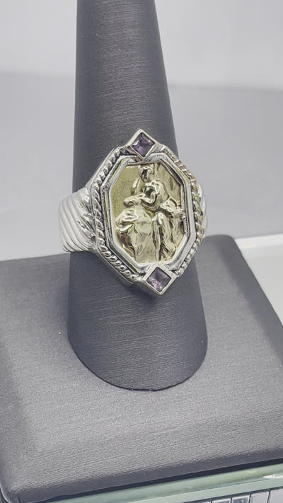 Movie of Ladies Vintage Tagliamonte 18 Karat Yellow Gold & Sterling Silver Ring