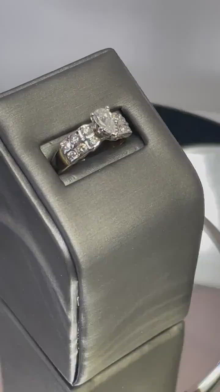 14 Karat Yellow Gold Diamond Engagement Ring 3 Step Diamond Accent Band W/ Center Pear Shape