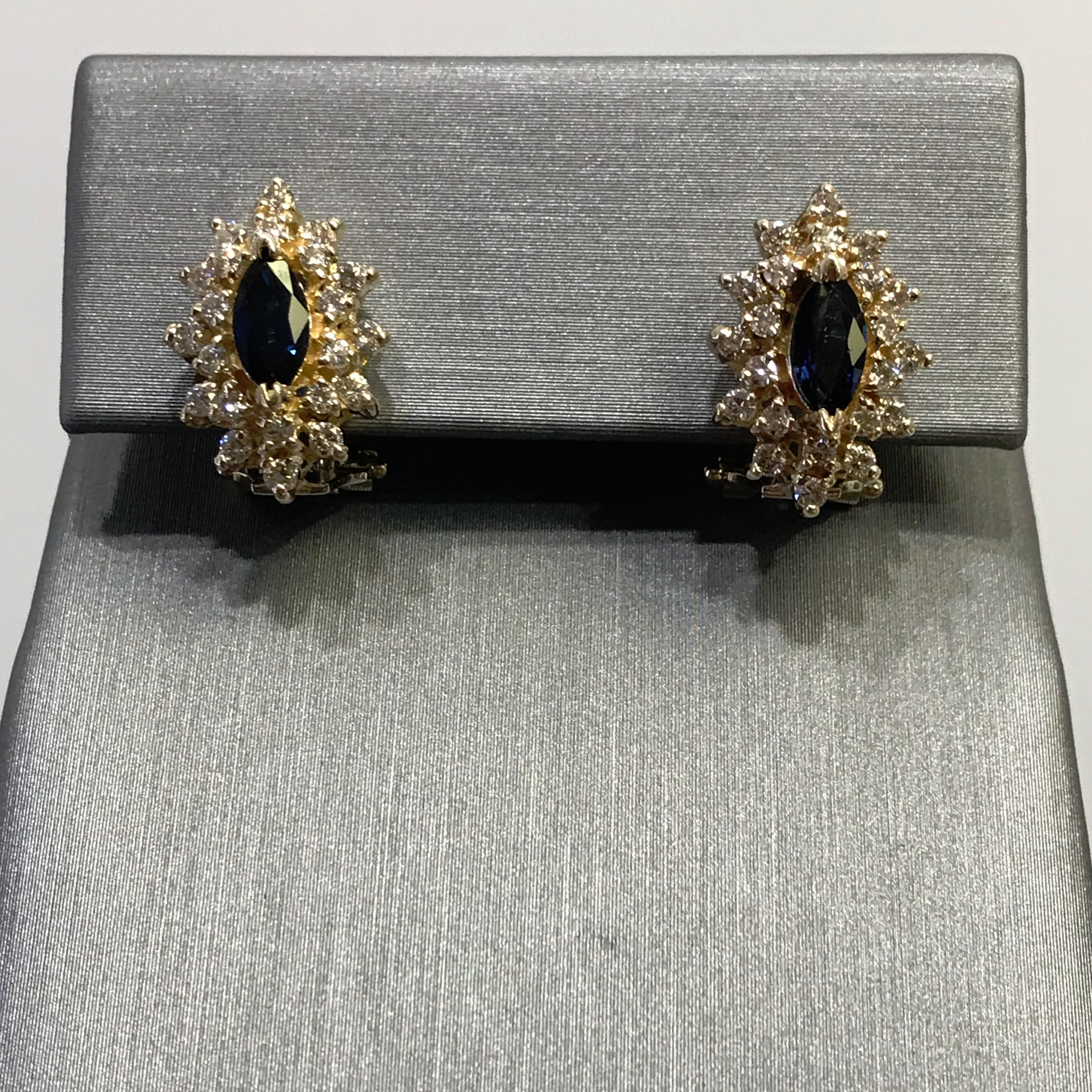 Sapphire Quatrefoil Clover with Diamond Halo Stud Earrings (backs Only) - 18K Gold 2