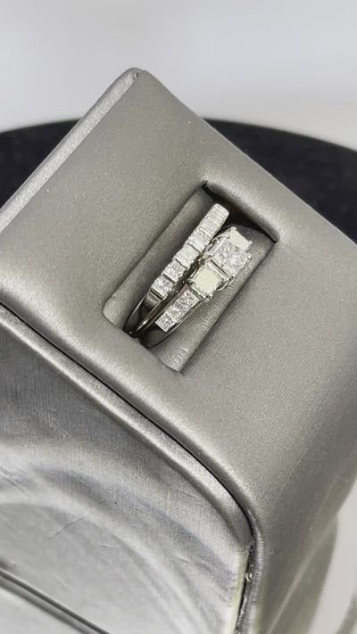 movie of 14 Karat White Gold Diamond Engagement Ring And Wedding Band Ring Wedding Set