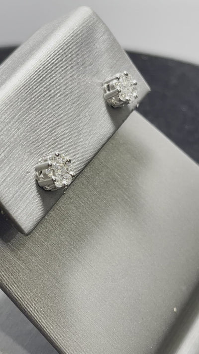 Movie of 14 Karat White Gold - Diamond Cluster Floral Motif Stud Earrings