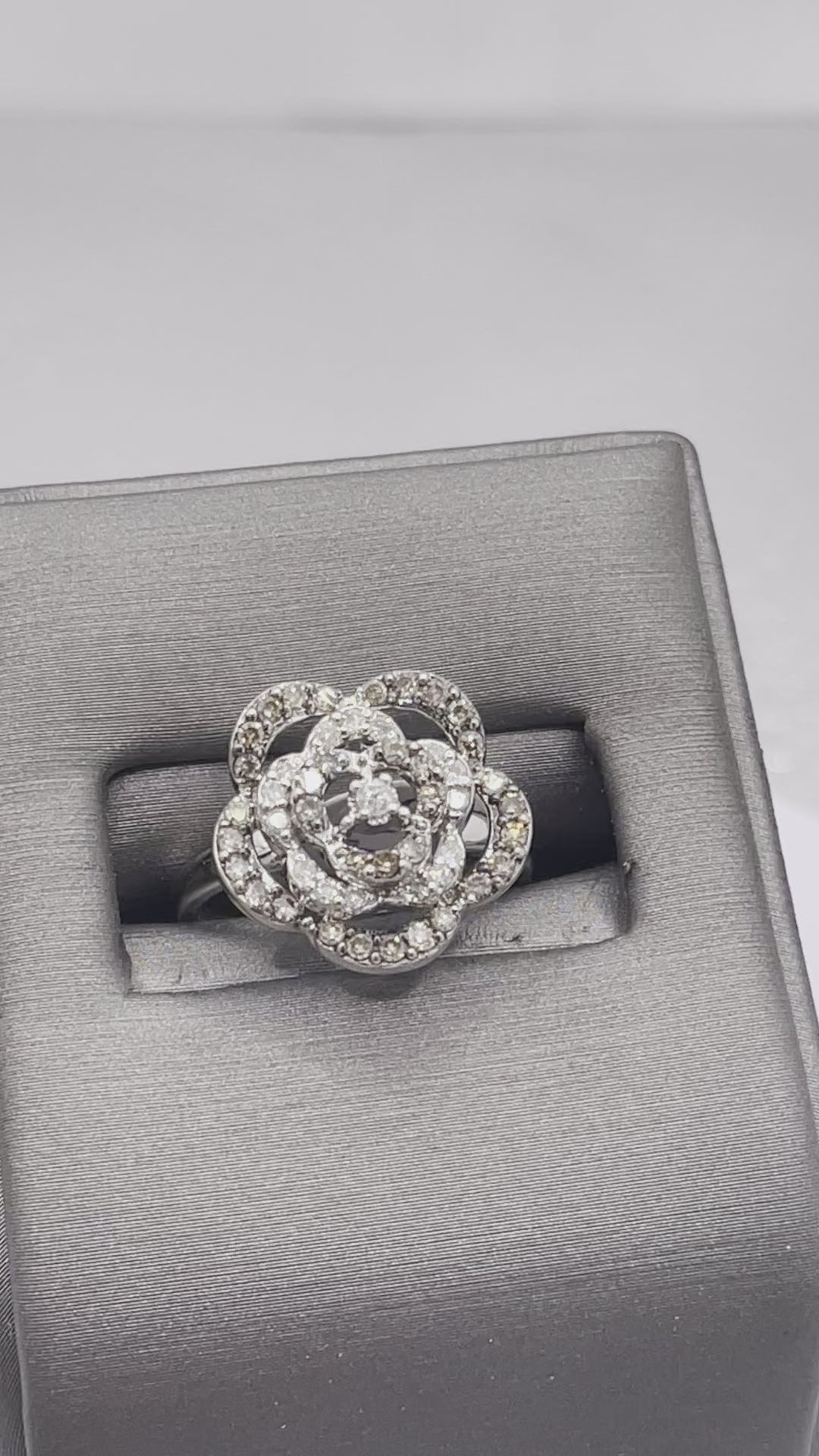Movie of Vintage 14 Karat White Gold Diamond Floral Bouquet Ring Flower Over 1 Carat Diamond Ring