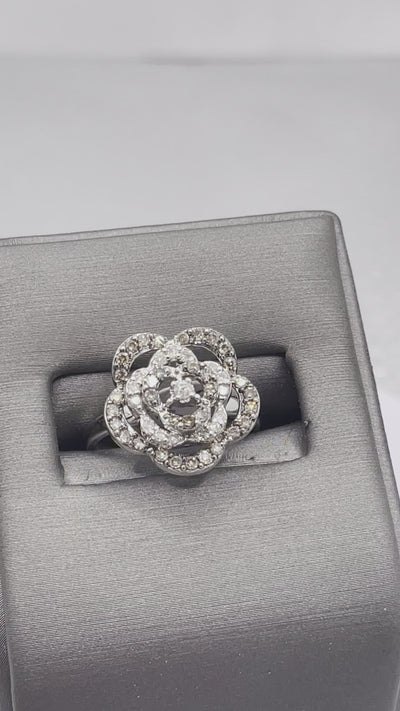Movie of Vintage 14 Karat White Gold Diamond Floral Bouquet Ring Flower Over 1 Carat Diamond Ring