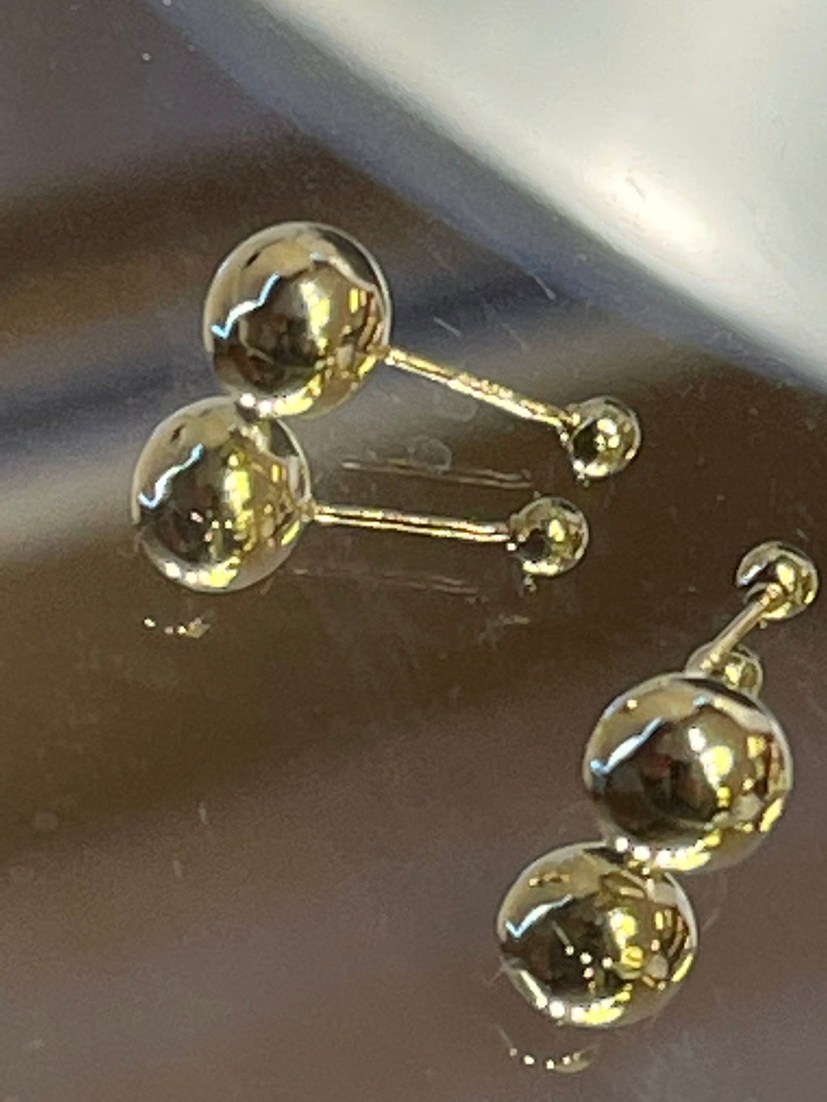 View four of 14 Karat Yellow Gold Double Ball Pierced Earrings