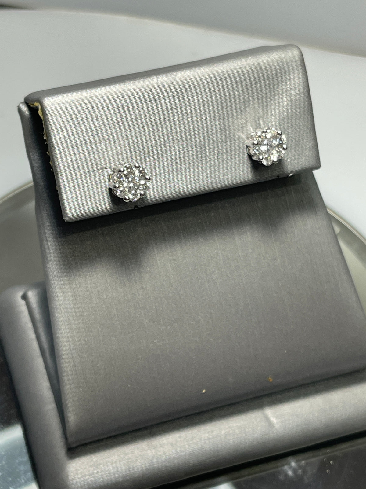 View two of 14 Karat White Gold - Diamond Cluster Floral Motif Stud Earrings