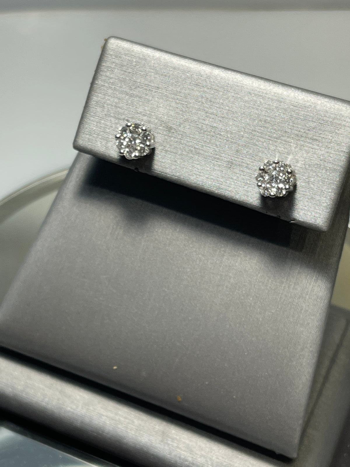 View three of 14 Karat White Gold - Diamond Cluster Floral Motif Stud Earrings