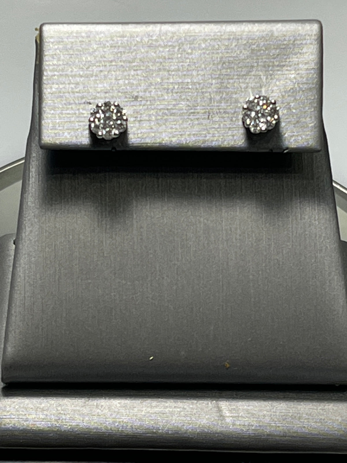 View four of 14 Karat White Gold - Diamond Cluster Floral Motif Stud Earrings