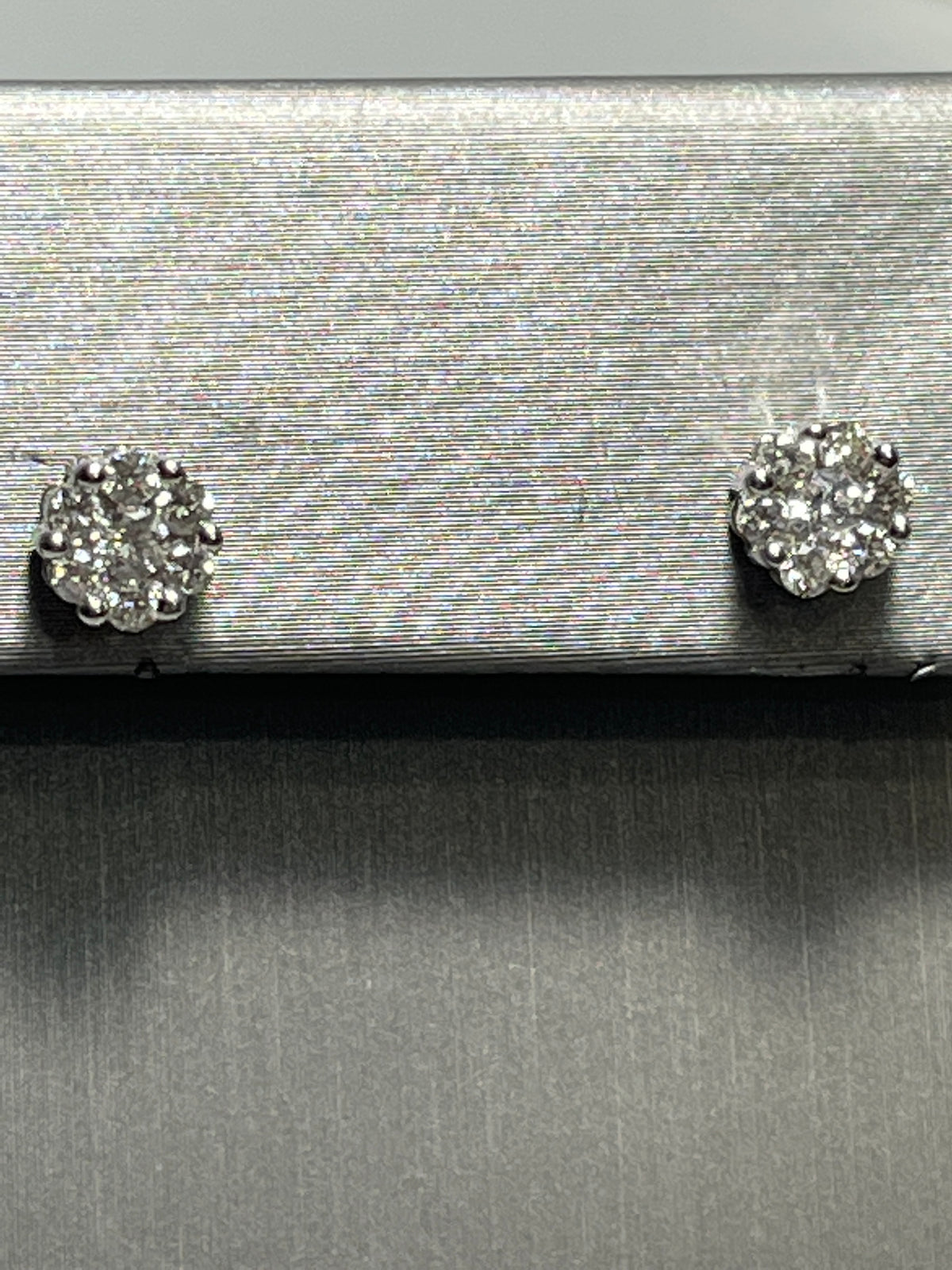 View five of 14 Karat White Gold - Diamond Cluster Floral Motif Stud Earrings