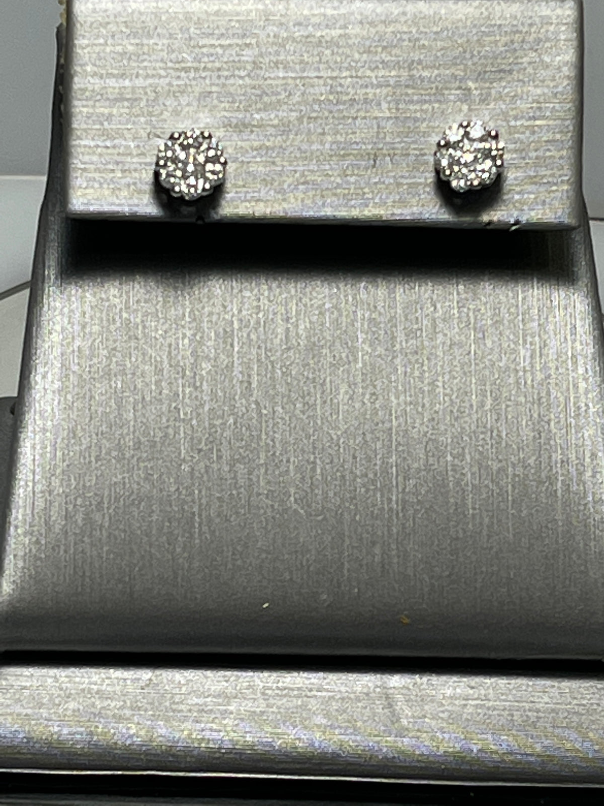 View six of 14 Karat White Gold - Diamond Cluster Floral Motif Stud Earrings