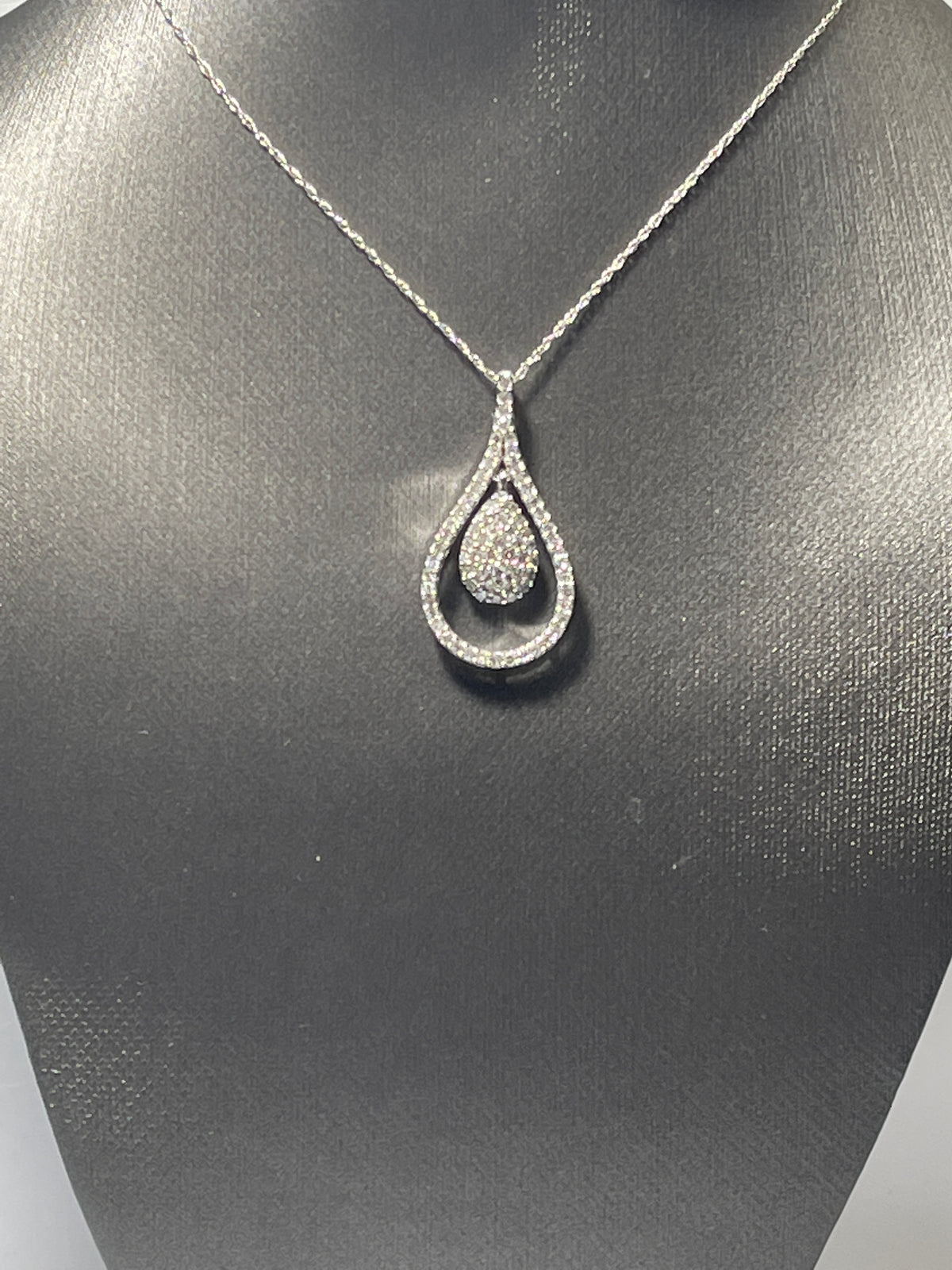14 Karat White Gold Dangling Diamond Teardrop Necklace Gorgeous 1+ Carats - Philadelphia Gold & Silver Exchange