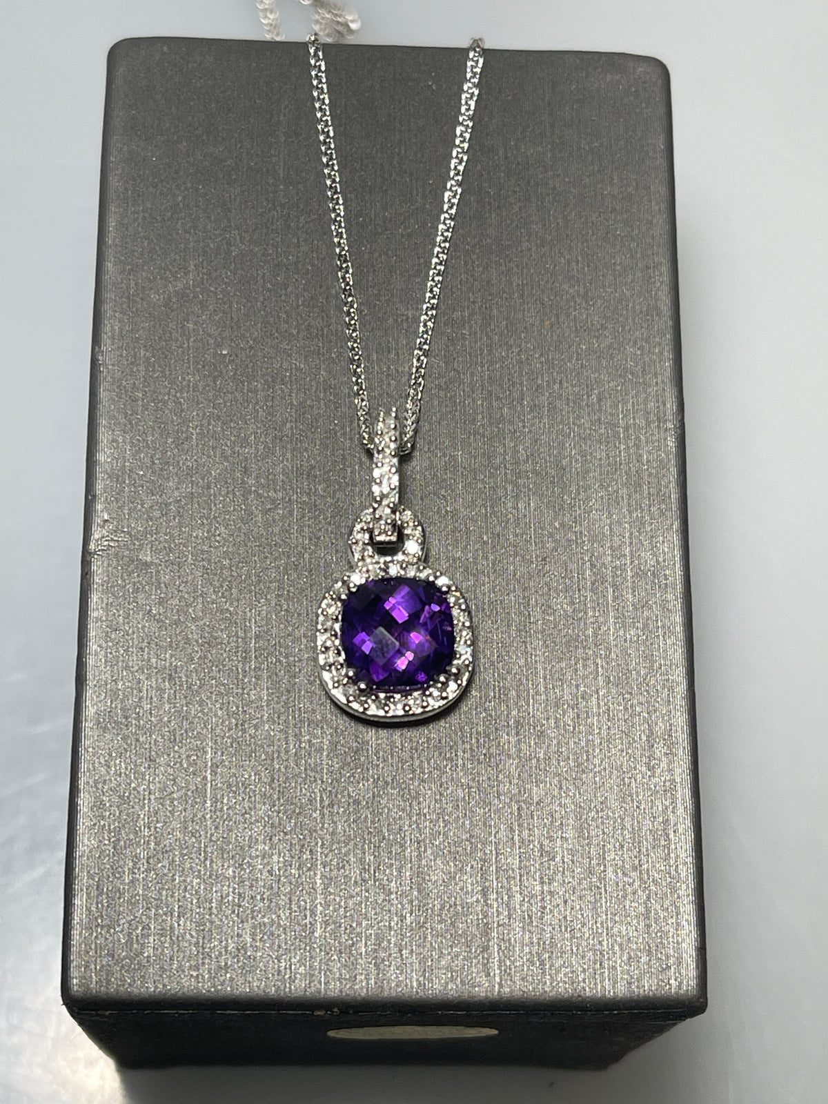10 Karat White Gold Asher Cut Amethyst Necklace - Philadelphia Gold & Silver Exchange