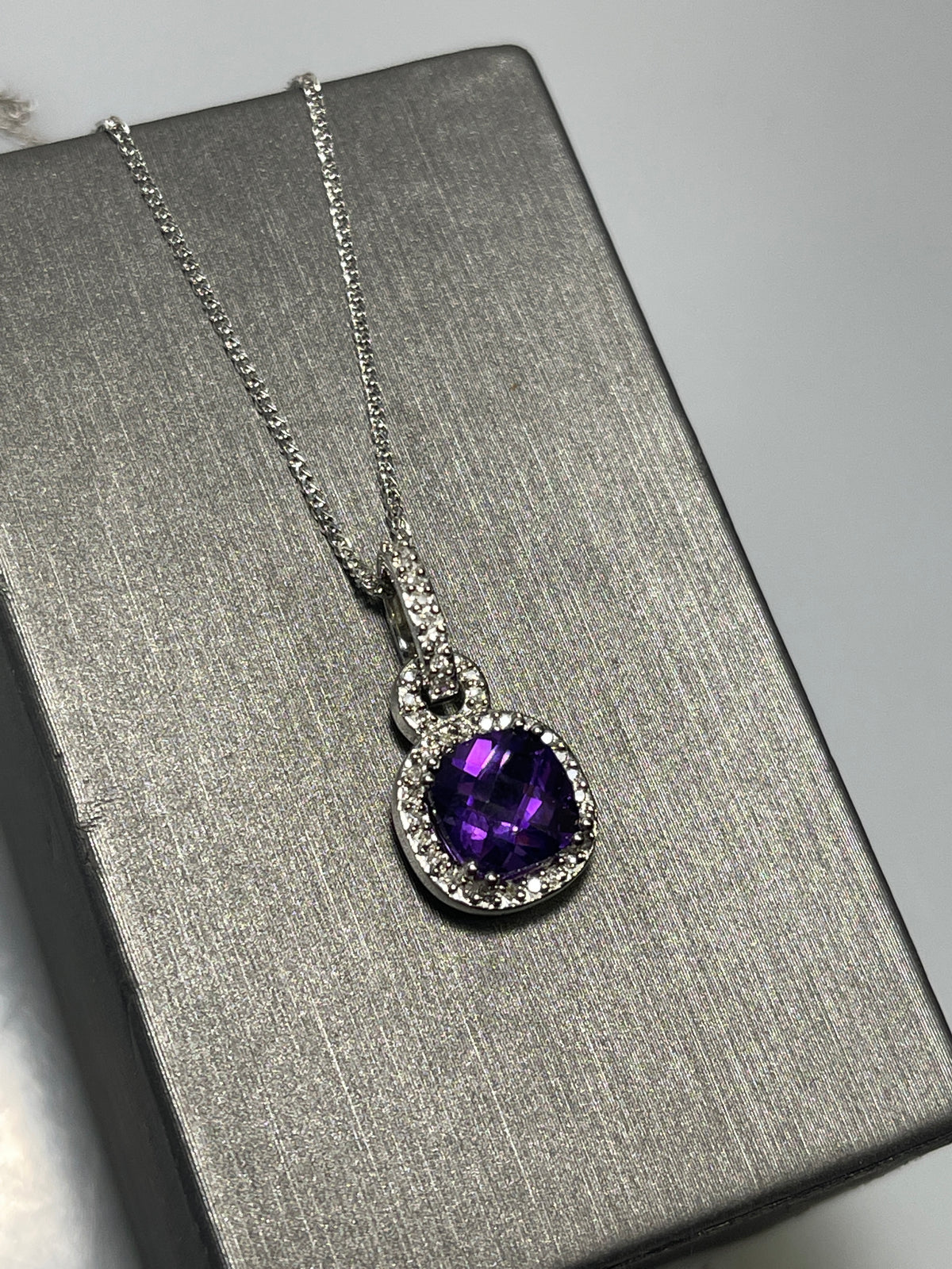 10 Karat White Gold Asher Cut Amethyst Necklace - Philadelphia Gold & Silver Exchange