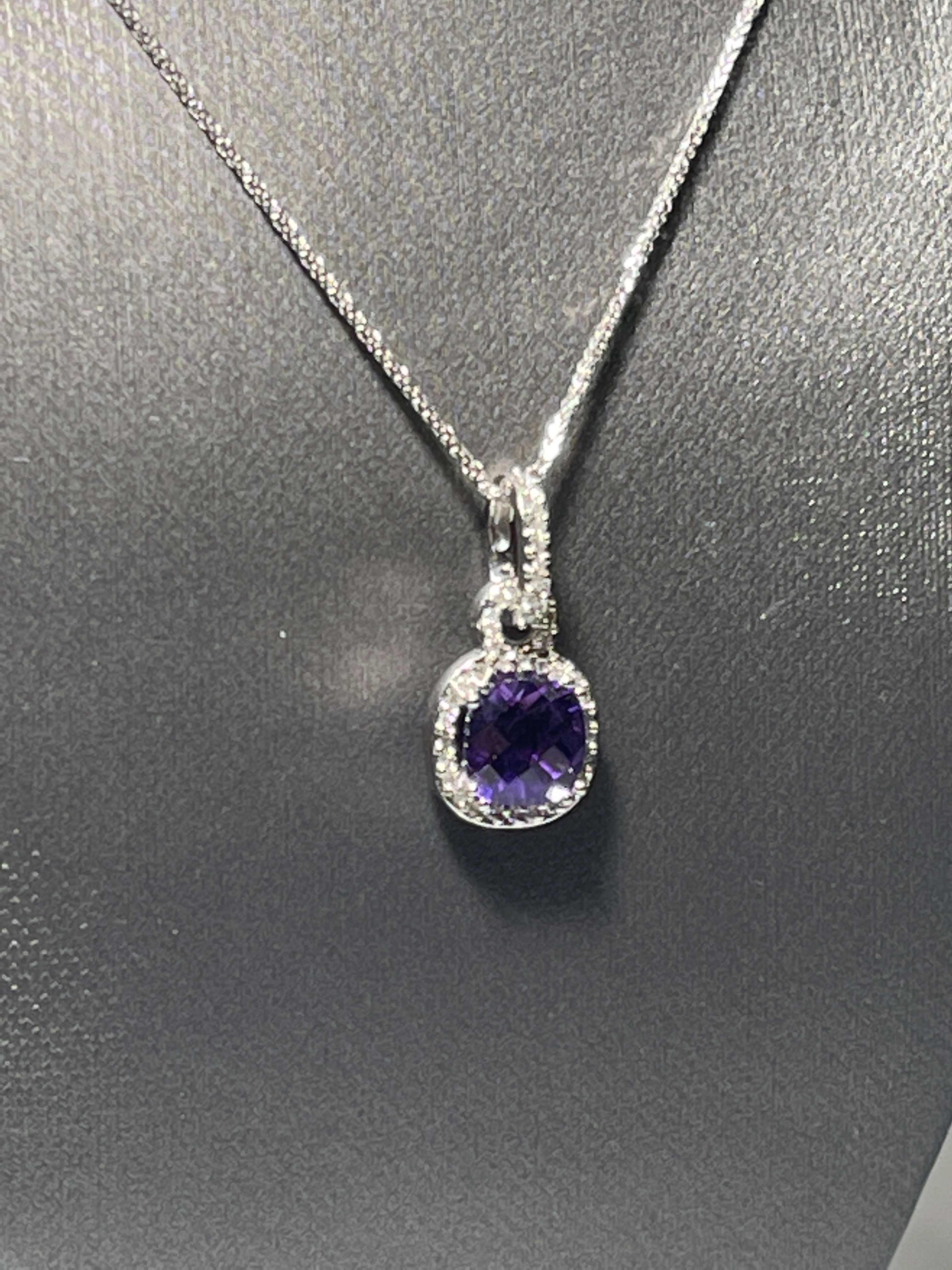 Cushion Cut Amethyst Pendant, 14k White Gold - Mills Jewelers