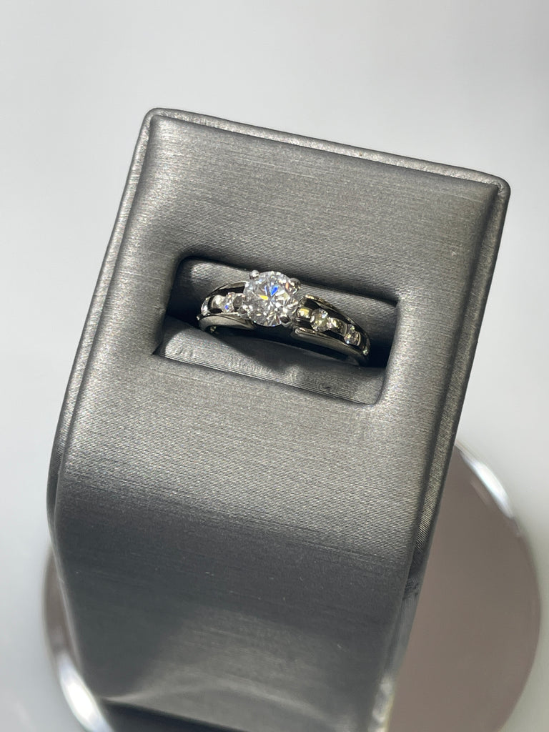View three of 14 Karat White Gold Diamond Engagement Ring And Wedding Band Diamond Wedding Set Over 1 1/2 Carats
