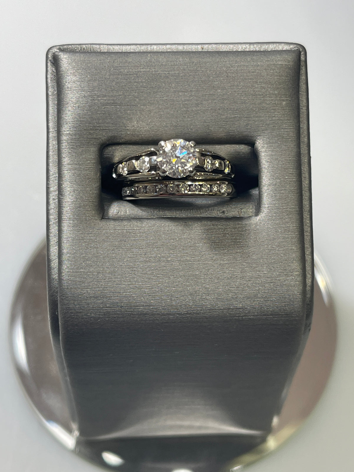 View seven of 14 Karat White Gold Diamond Engagement Ring And Wedding Band Diamond Wedding Set Over 1 1/2 Carats