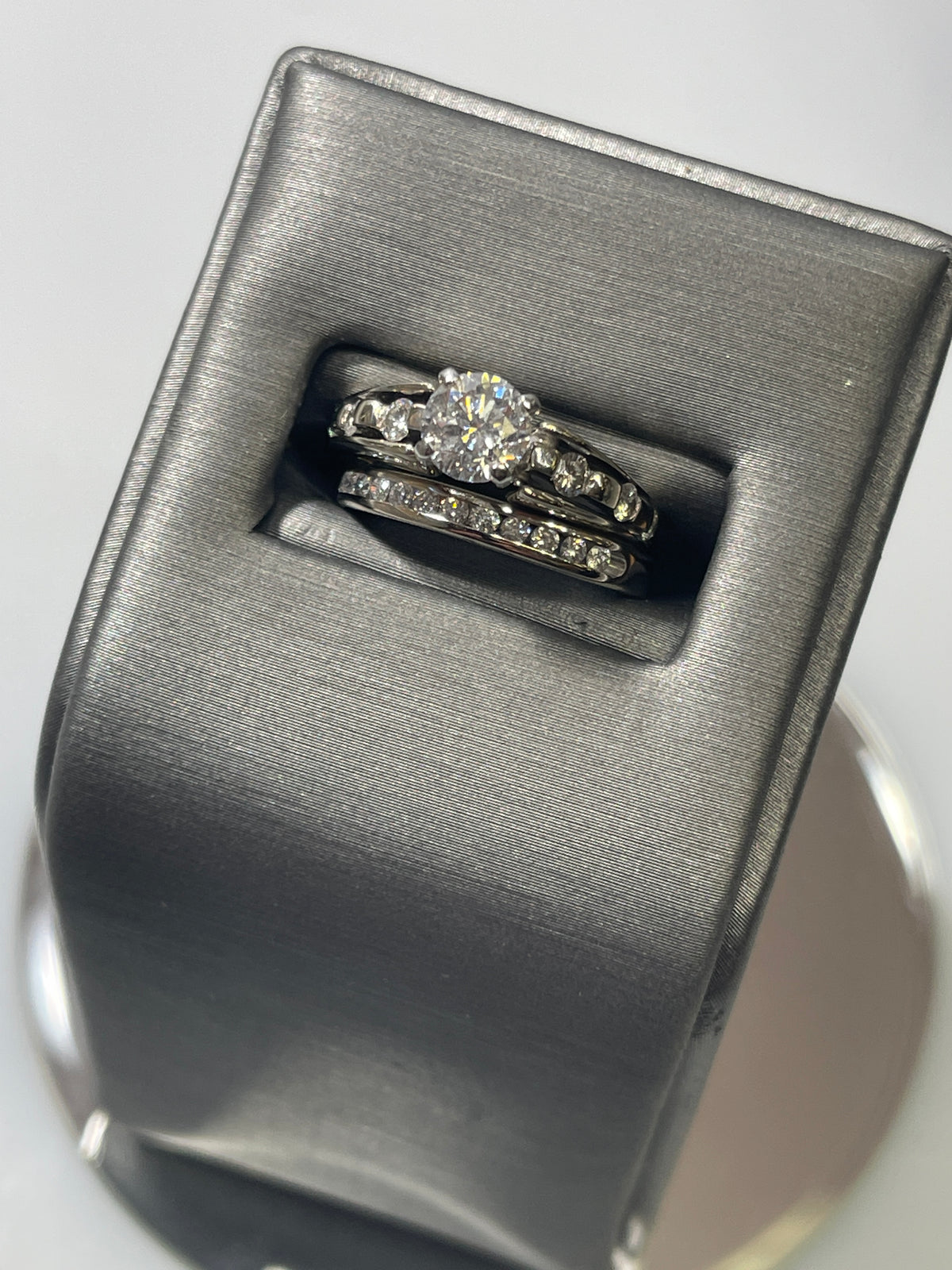 View nine of 14 Karat White Gold Diamond Engagement Ring And Wedding Band Diamond Wedding Set Over 1 1/2 Carats