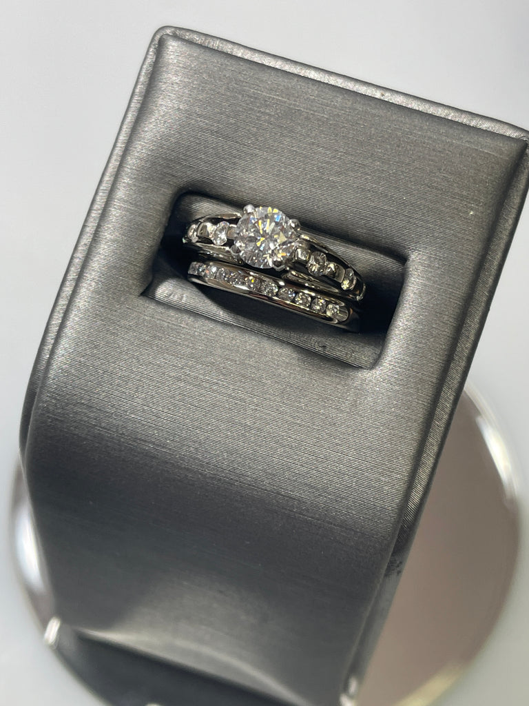 View nine of 14 Karat White Gold Diamond Engagement Ring And Wedding Band Diamond Wedding Set Over 1 1/2 Carats