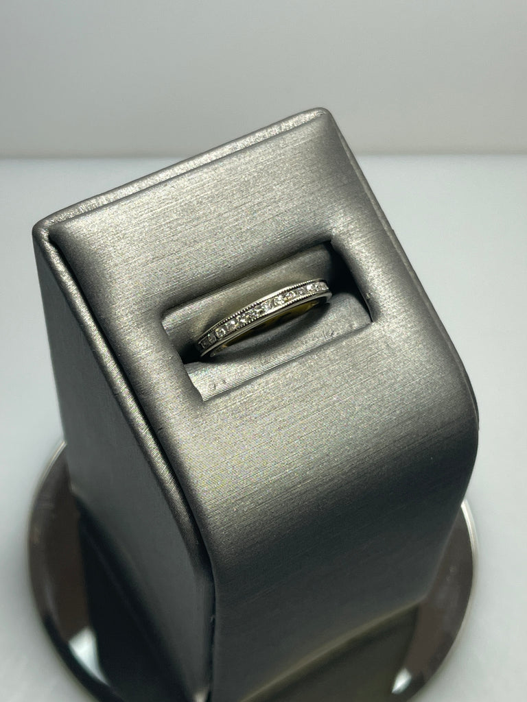view two of 14 Karat White Gold Diamond Band With Millgrain Edging