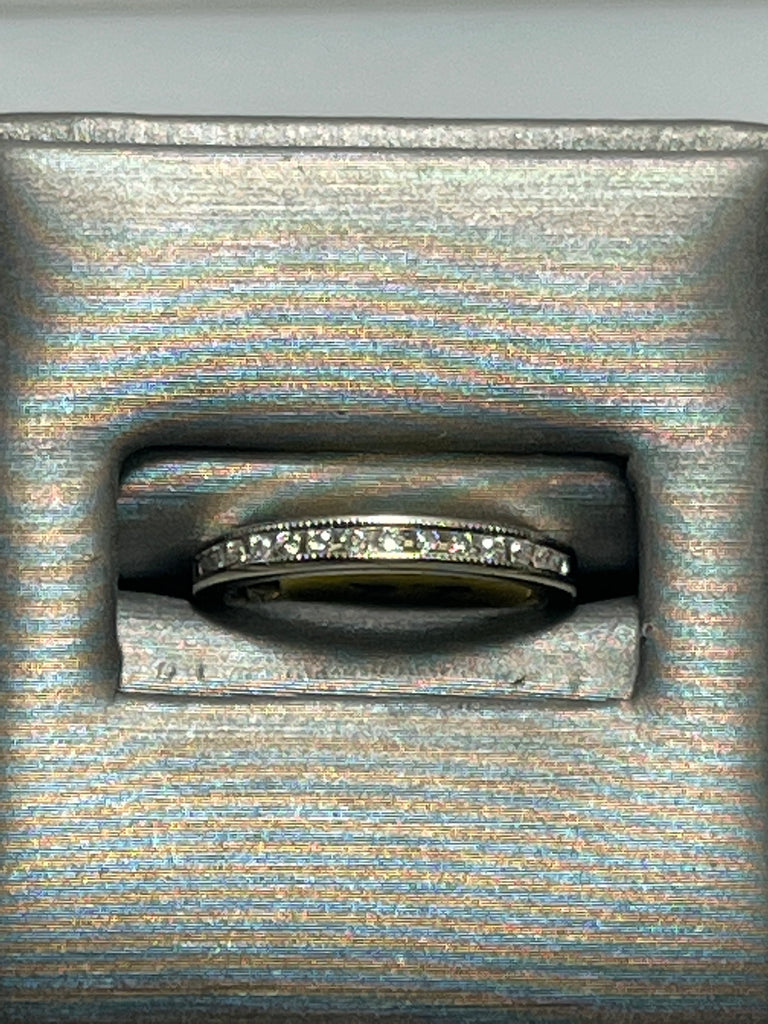 view of 14 Karat White Gold Diamond Band With Millgrain Edging