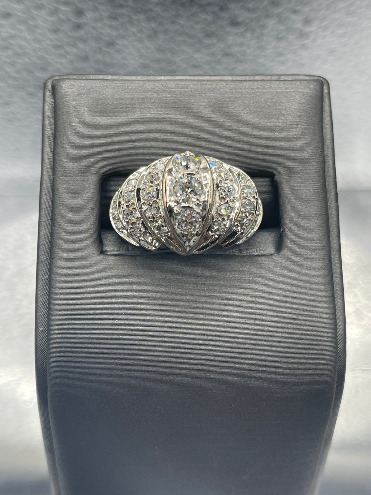 Incredible Ladies 14 Karat White Gold Diamond Fountain Waterfall Ring
