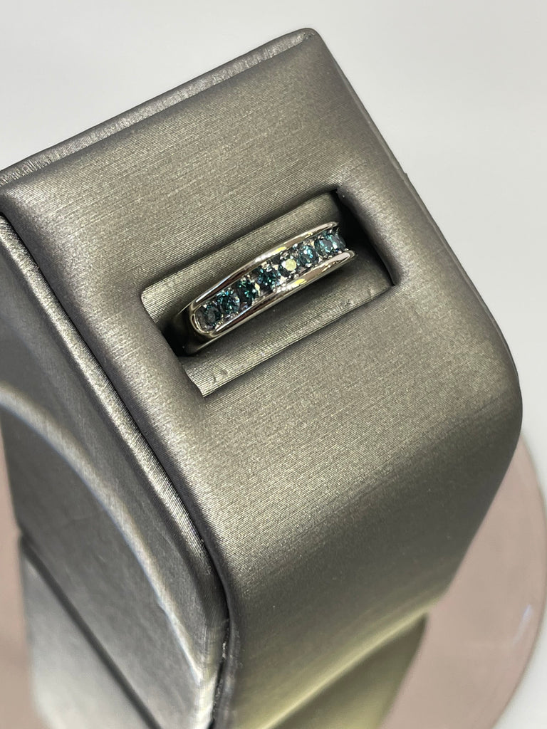 view one of 14 Karat White Gold And Blue Diamond Band Channel Set Ring